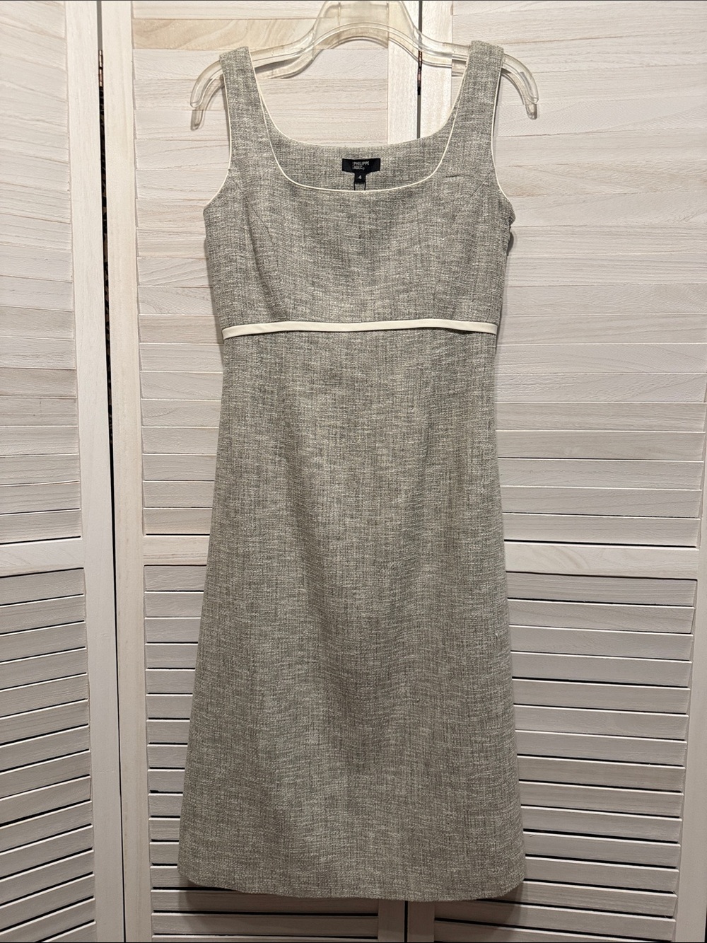 Philippe Adec Neutral Cream-Tan Textured Sheath Dress. Size 4